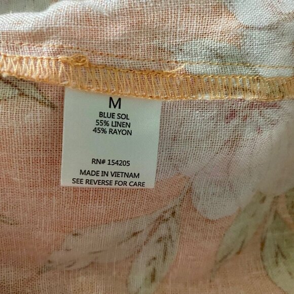 Blue Sol Linen Blend Floral Long Sleeve Button Up Shirt Roll Tab Women's Medium - Picture 9 of 10